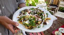 burnt vegetables salad with creme fraiche
