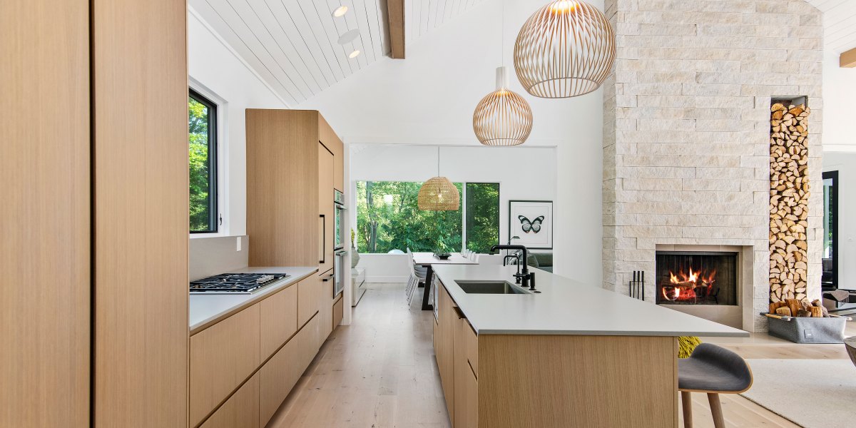Kitchen and Fireplace