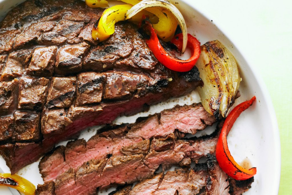 Grilled Flank Steak, Onion, and Peppers