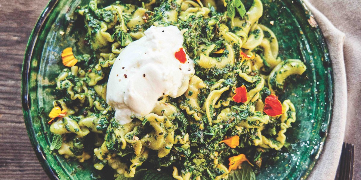 Pasta with Mint Pesto and Burrata