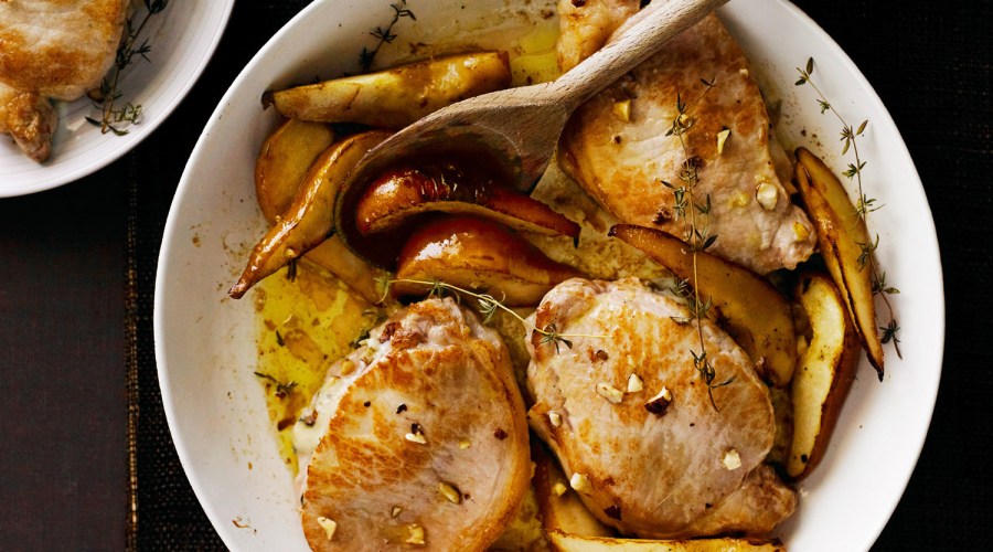 Gorgonzola Stuffed Pork Chops with Pears