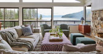 Great Room in Idaho Cabin by Lucas Browning Design