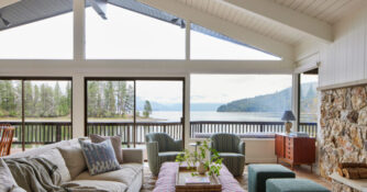 Great Room in Idaho Cabin by Lucas Browning Design