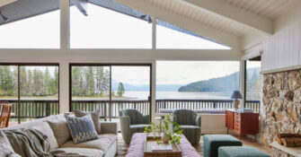 Great Room in Idaho Cabin by Lucas Browning Design