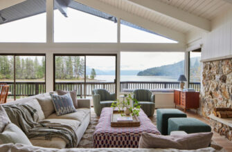 Great Room in Idaho Cabin by Lucas Browning Design