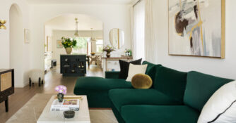 Green Sectional in LA Spanish Bungalow by Shure Design Studio