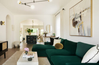 Green Sectional in LA Spanish Bungalow by Shure Design Studio