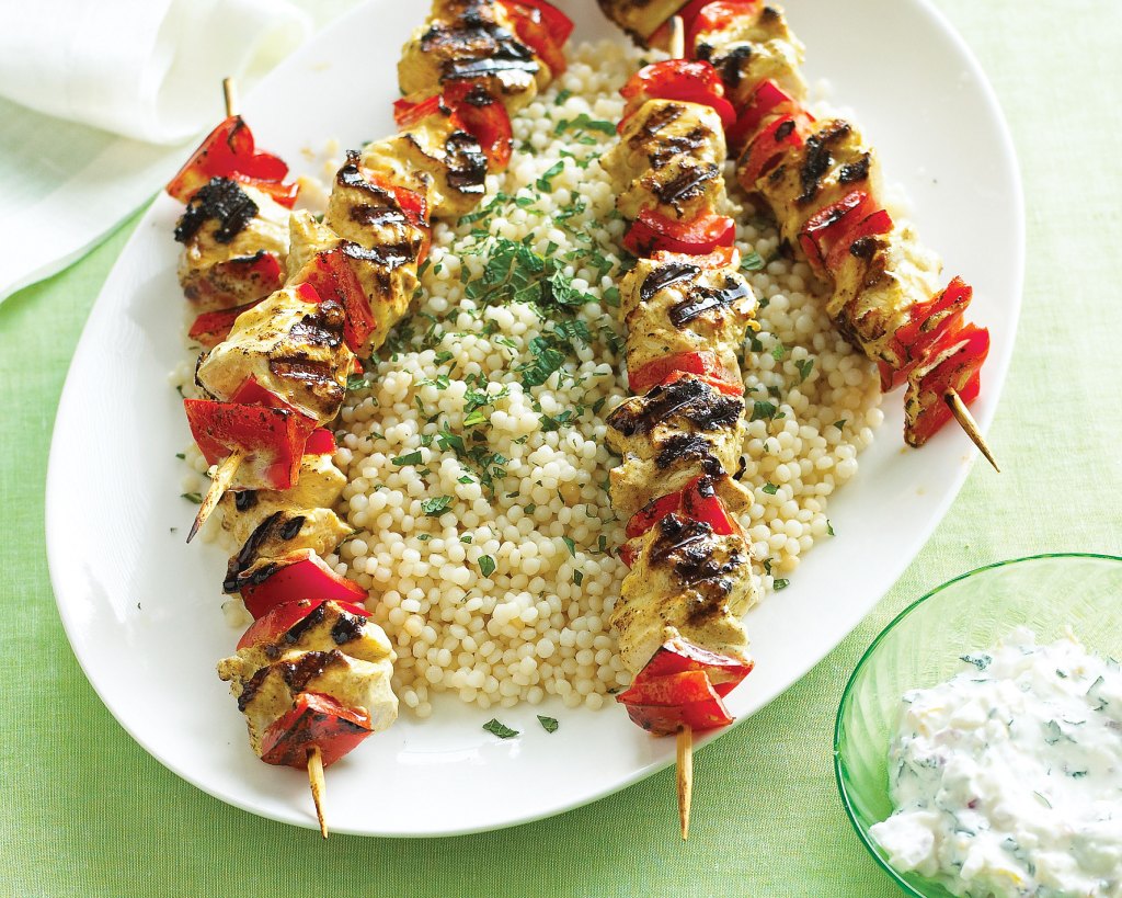 Yogurt-Marinated Chicken Kebabs with Israeli Couscous