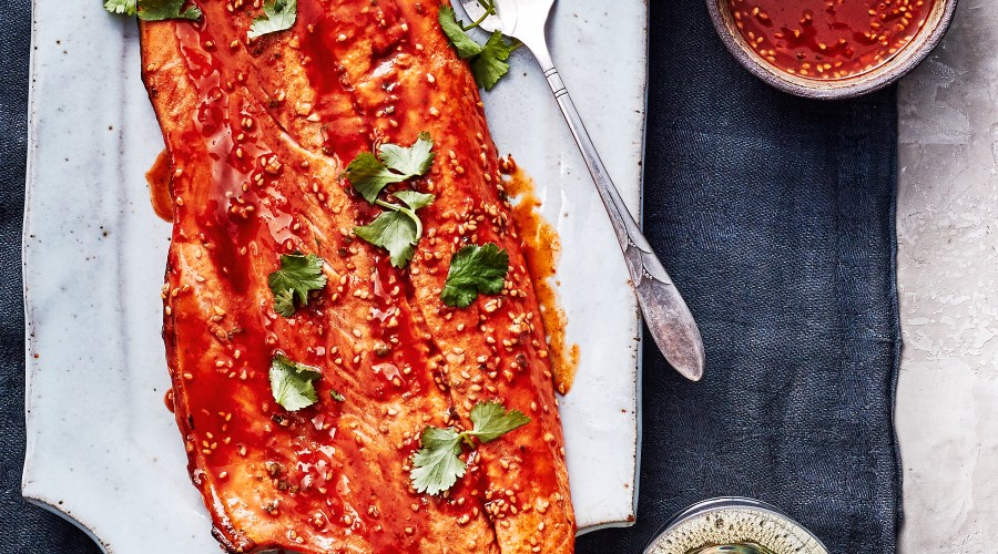 grilled-crisp-skinned-salmon-with-gochujang-marinade