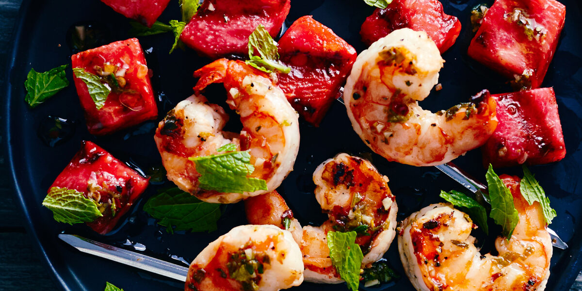 Grilled Watermelon and Shrimp Skewers