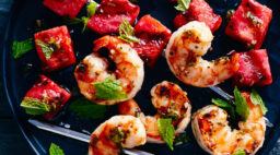 Grilled Watermelon and Shrimp Skewers