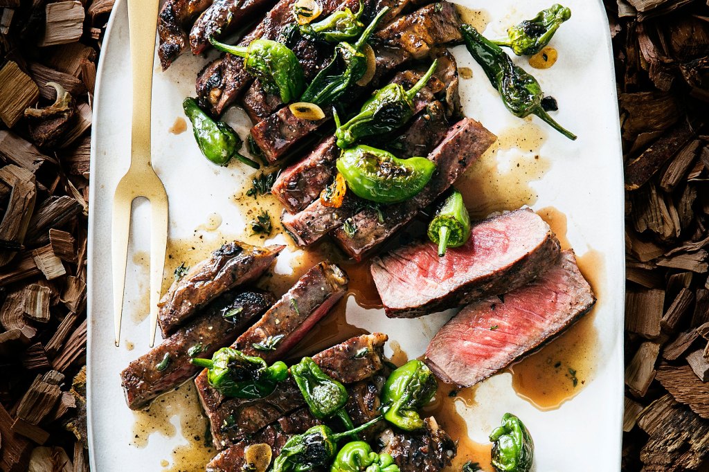 Grilled Rib-Eye Steaks with Blistered Padrón Peppers