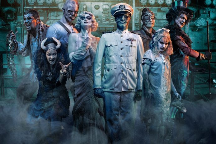 Cast of haunted house characters at Dark Harbor at the Queen Mary in Long Beach
