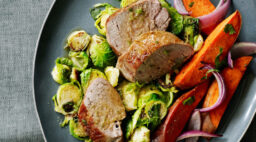 Pork and Charred Brussels Sprouts with Chile Lime Sauce