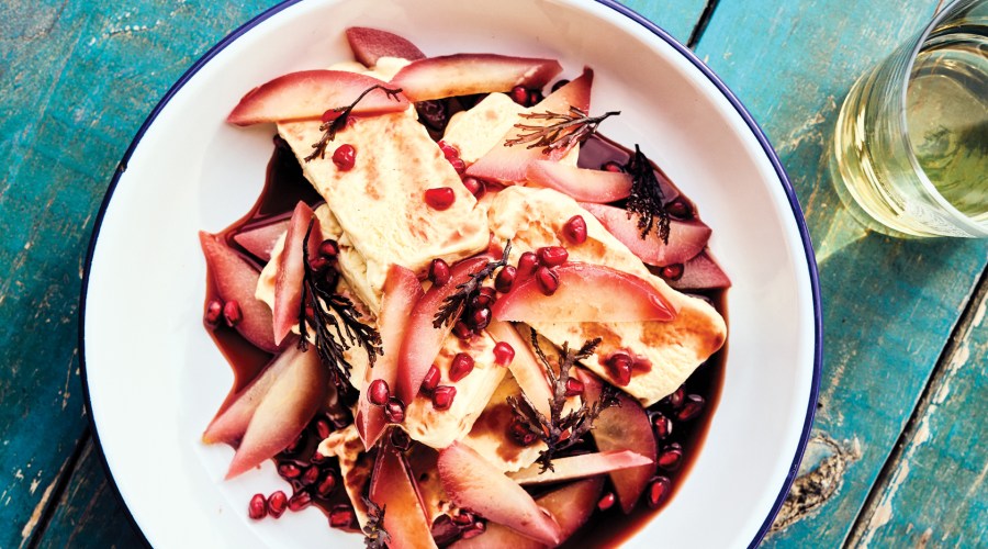 Chai-Spiced Semifreddo Pears with Pomegranate