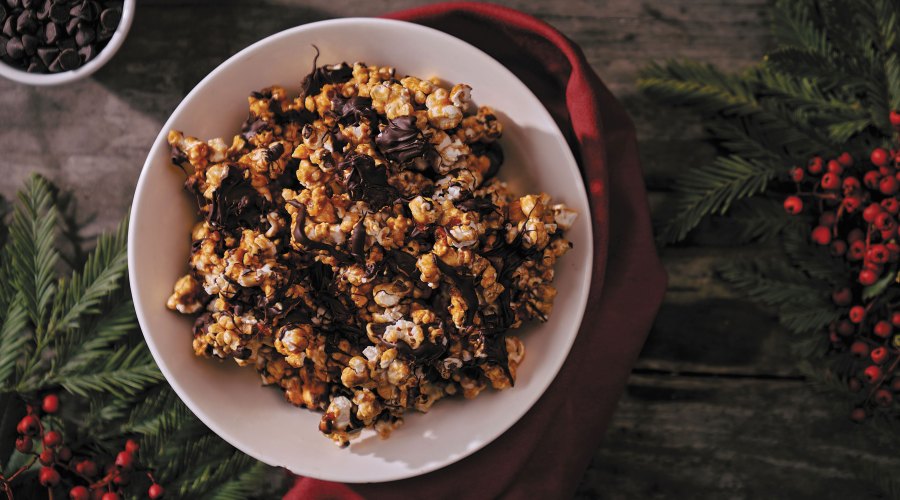 Caramel Corn Drizzled with Chocolate