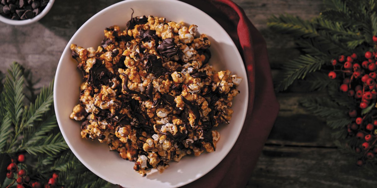 Caramel Corn Drizzled with Chocolate