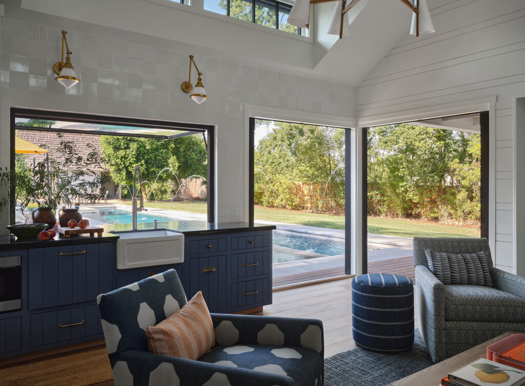 Kitchen View in Pool House by Design Alchemy