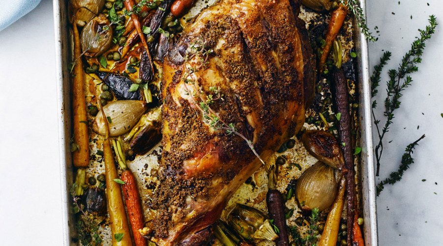 Slow-Roasted Leg of Lamb with Spring Vegetables