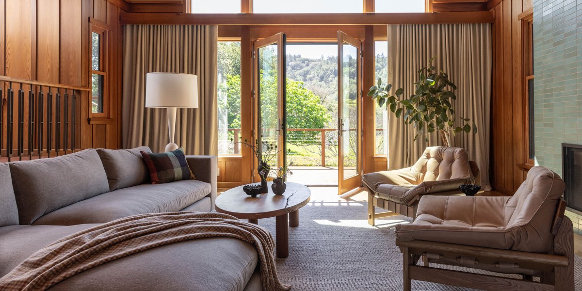 Living Room Doors in West Marin House by Decorotation