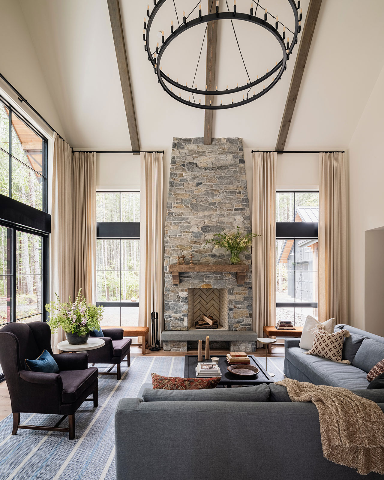 Living Room Fireplace in Mt Rainier Vacation Home by White Label Interiors