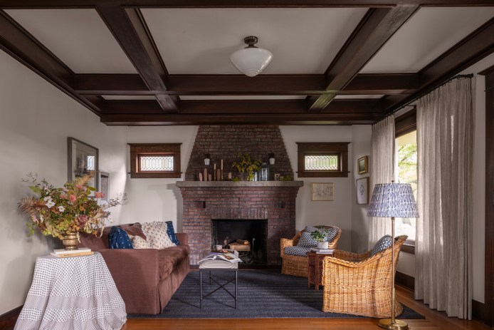 Living Room Fireplace in Seattle Craftsman by Anne Corgan