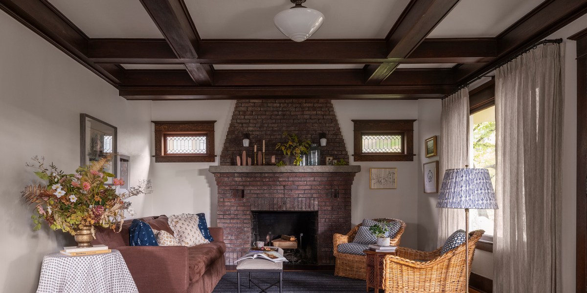 Living Room Fireplace in Seattle Craftsman by Anne Corgan