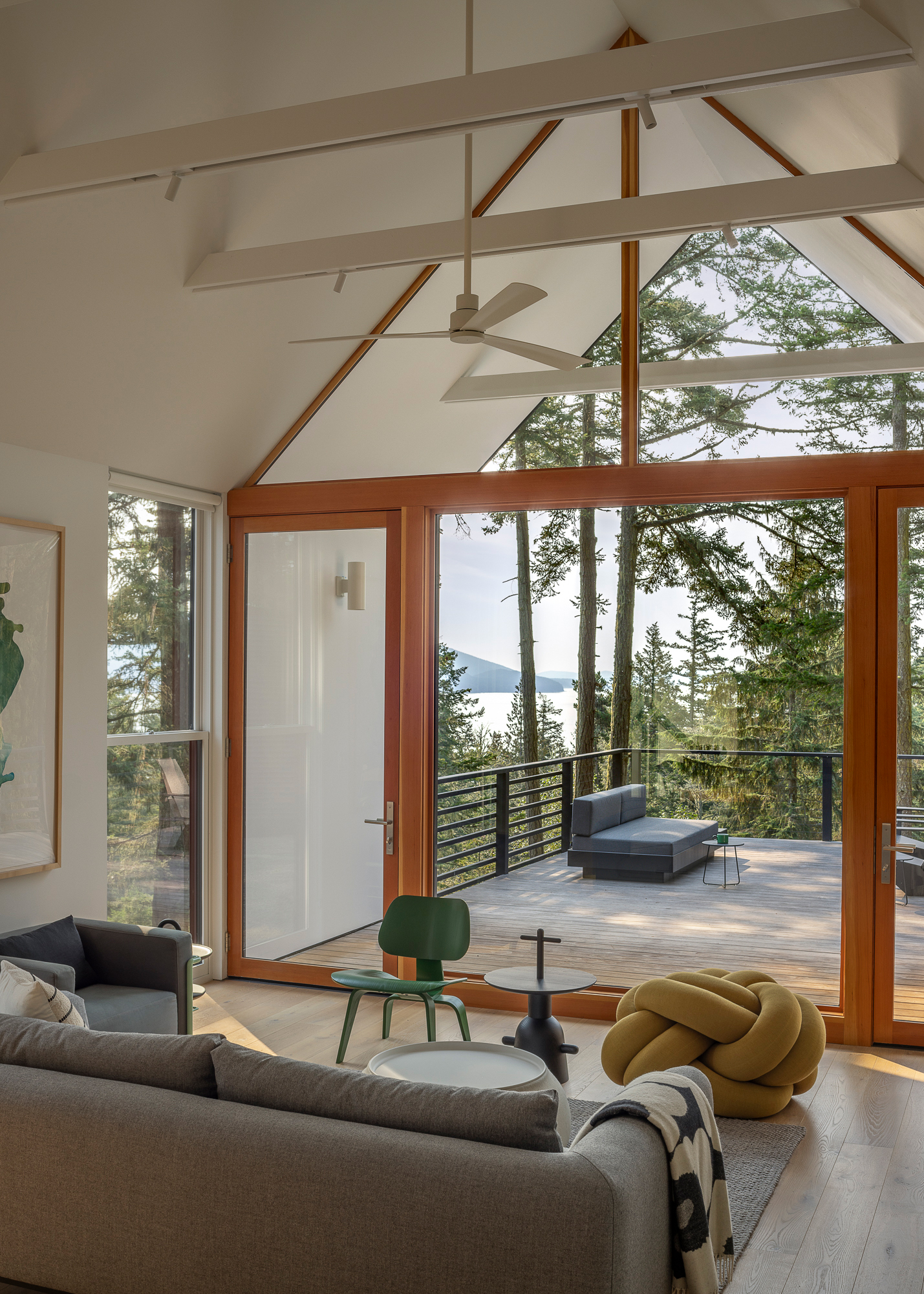 Living Room Views in Orcas Island Retreat by Heliotrope Architects