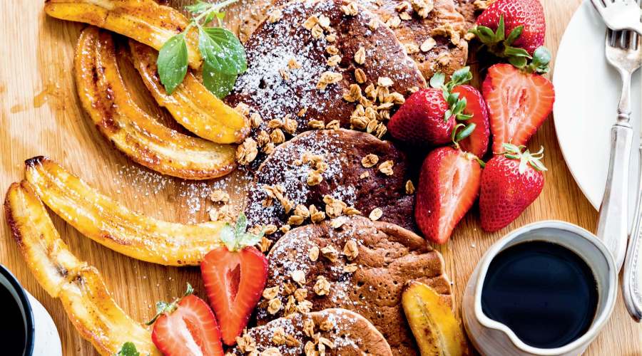 Vegan chocolate banana pancakes recipe from Malibu Farm