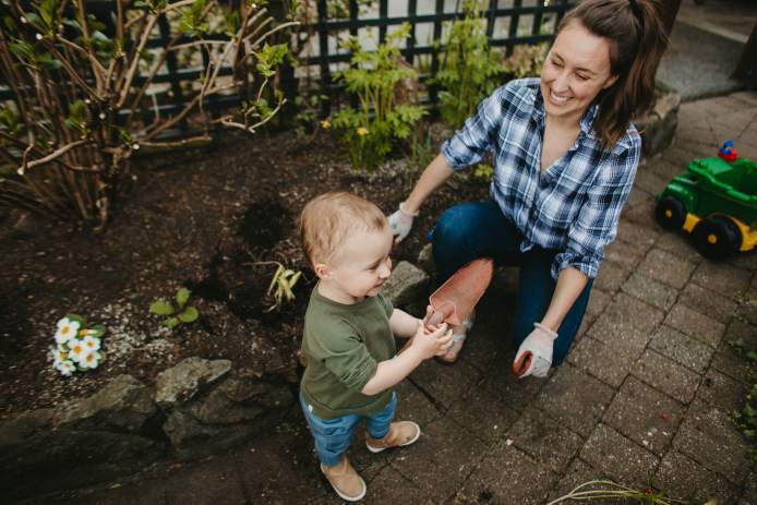 Vanessa Dawson and Greyson in the Garden