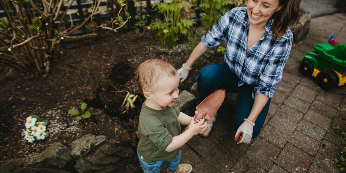 Vanessa Dawson and Greyson in the Garden