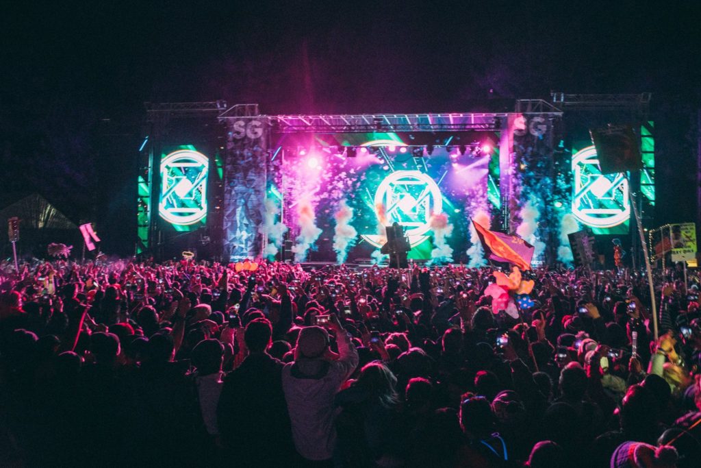 Crowd at night at Lake Tahoe's SnowGlobe Music Festival