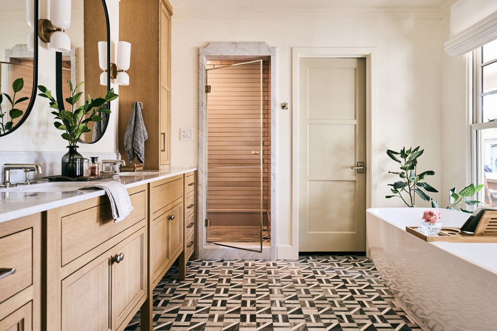 Bathroom in Orange County Cottage by Denise Morrison