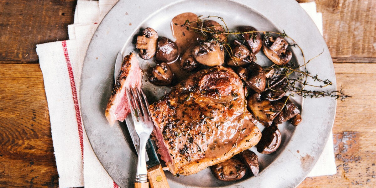 Pan Seared New York Steak Mushrooms