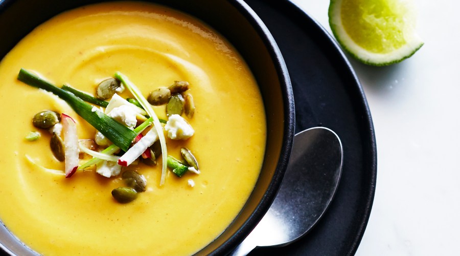 Creamy Squash Soup with Salad Topping