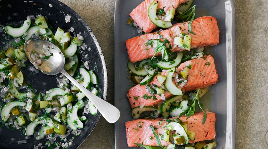 Baked Salmon with Tarragon-Glazed Cucumber