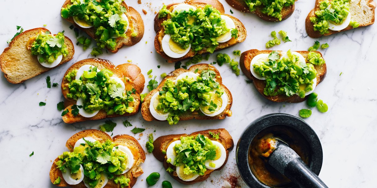 Open-Face Fava and Egg Salad Sandwiches