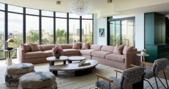 Pink Sectional in Living Room in Las Vegas Condo by Danilla Villamil