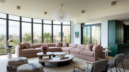 Pink Sectional in Living Room in Las Vegas Condo by Danilla Villamil