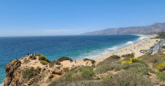 Blue Ocean and Beach at Point Dume. View from Hiking Trail