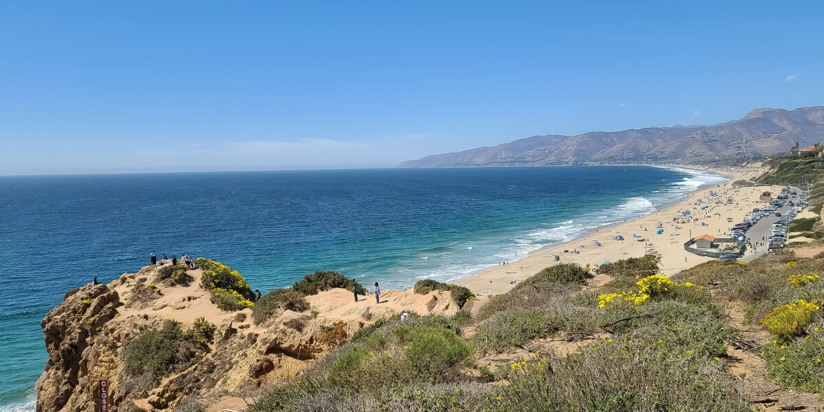 Blue Ocean and Beach at Point Dume. View from Hiking Trail