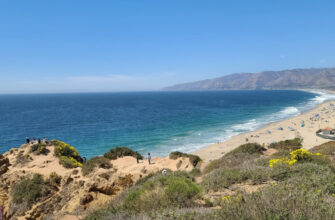 Blue Ocean and Beach at Point Dume. View from Hiking Trail