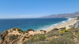 Blue Ocean and Beach at Point Dume. View from Hiking Trail