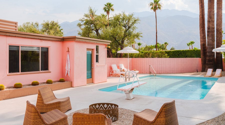 This Whimsical Pink-Hued Palm Springs House Is Used for Both Work and Play