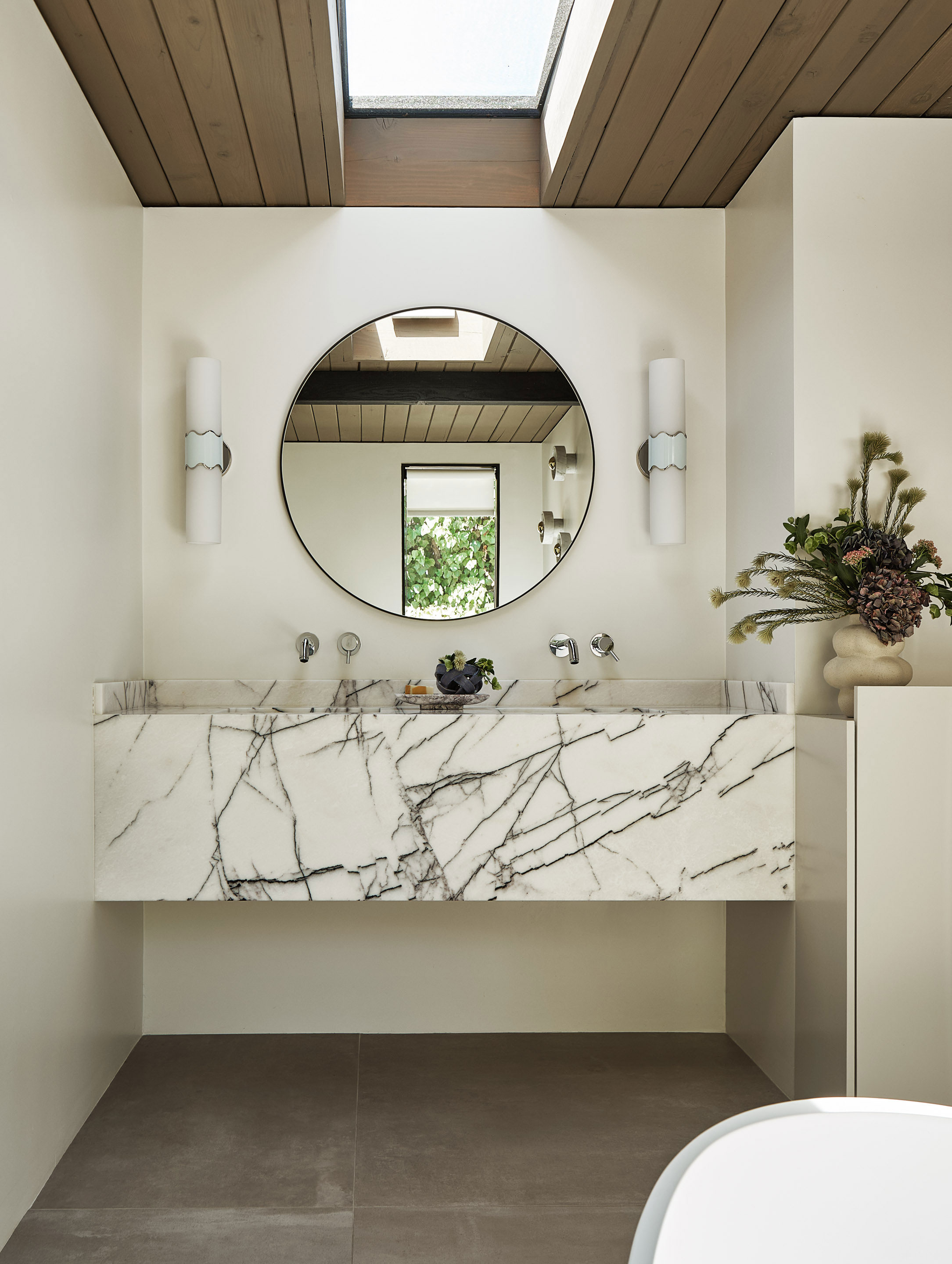 Primary Bathroom in Double A-Frame Eichler by Tamara Marsh