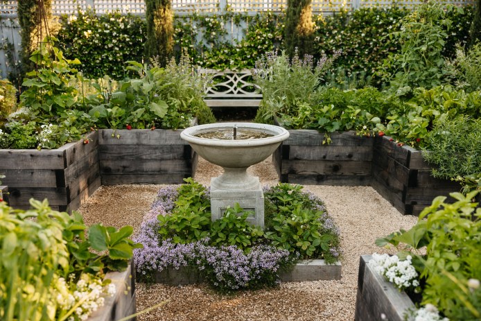 Garden Water Feature with Raised Beds