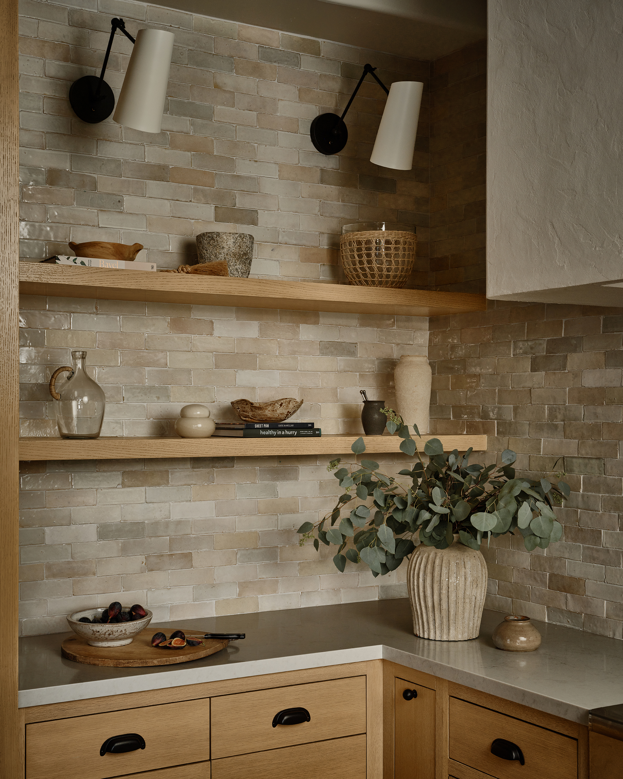 Shelving in Calabasas Kitchen by Sarah West Interiors