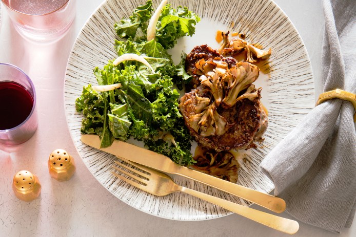 Sichuan Peppercorn Filet Mignon with Crisp Mushrooms and Kale Slaw