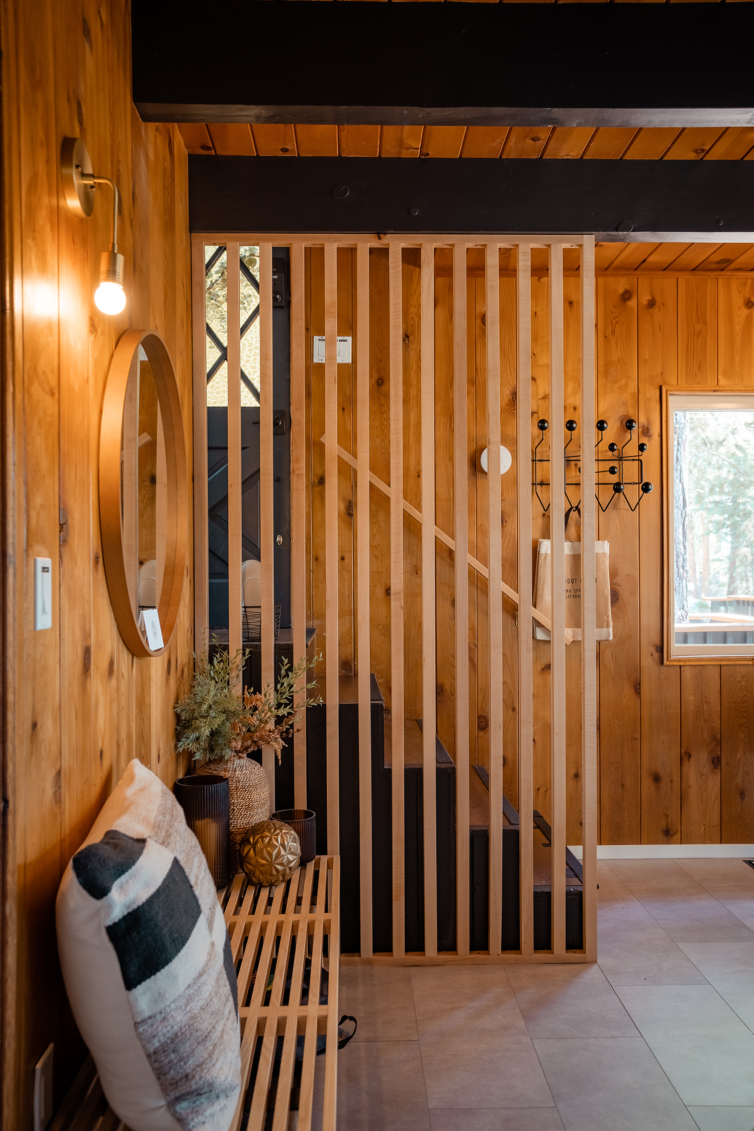 Slatted Stair Wall at Lightfoot Cabin