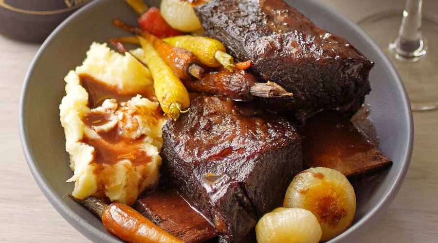 Spiced short ribs with Roasted Baby Carrots and Cipollini Onions